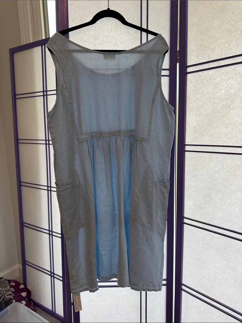 Poetry Pale Blue Sleeveless Shift with Front Pockets - Picture 3 of 4